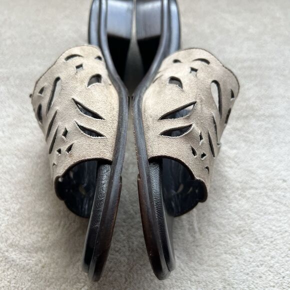 Aquatalia By Marvin K Taupe Nubuck Leather Slide Flat Sandal Women 6.5 Laser Cut - Picture 7 of 16